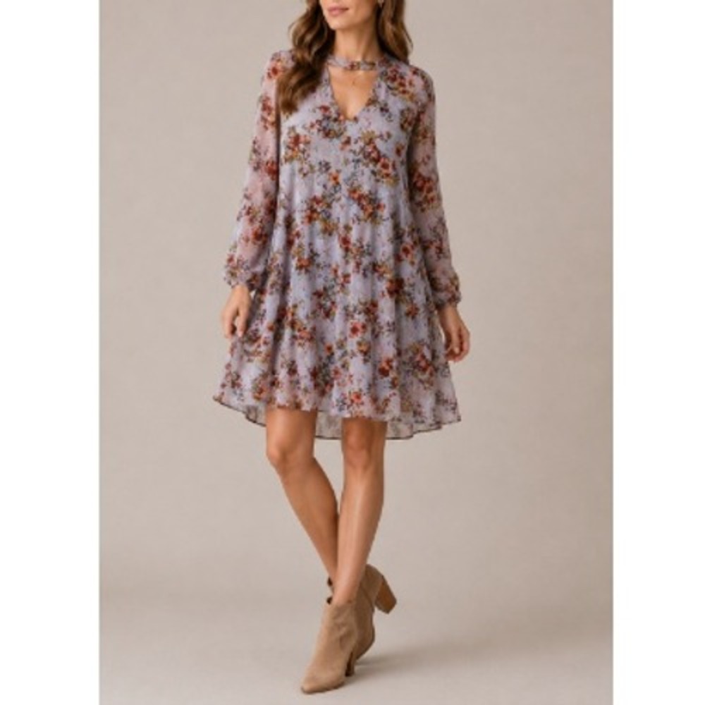Mossimo Supply Co. Women's White Long Sleeves Floral Keyhole Dress Size S